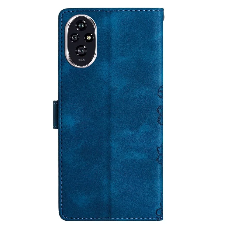 Capa Para Honra 200 5G Borboleta Flor Padrive Pele-Toque de Couro - Azul