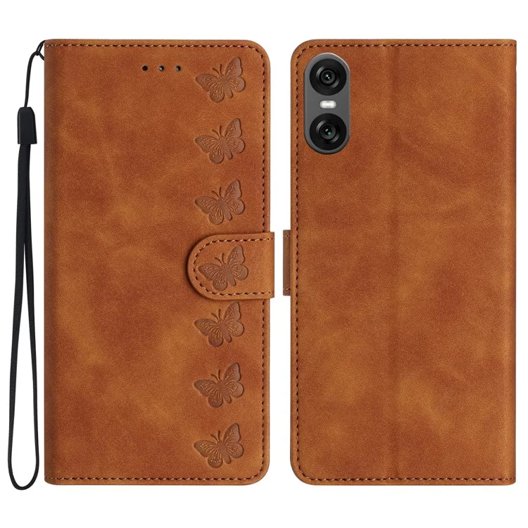 Para Sony Xperia 10 VI Case Impreso de Cuero de Mariposa de la Billetera de la Billetera - Marrón