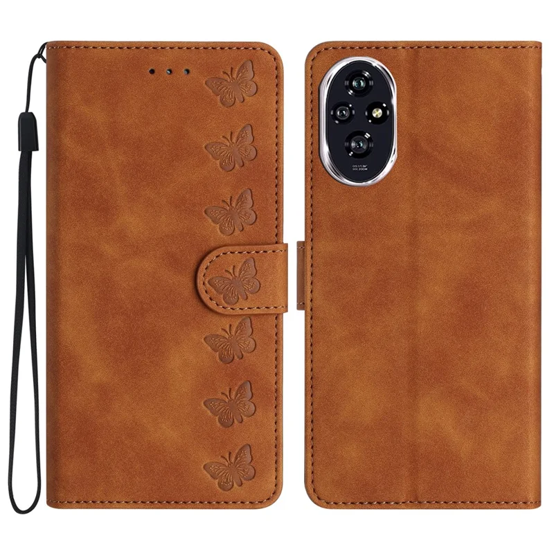 For Honor 200 5G Case Imprinted Butterfly Leather Wallet Phone Cover - Braun