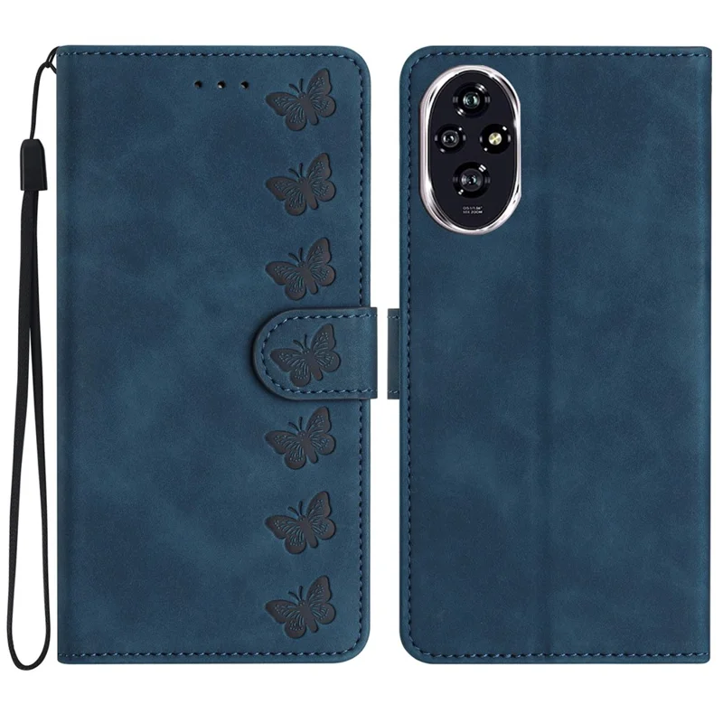 Для Чести 200 Pro 5G Case Imprinted Butterfly Leather Wallet Cover Phone Phone - Синий