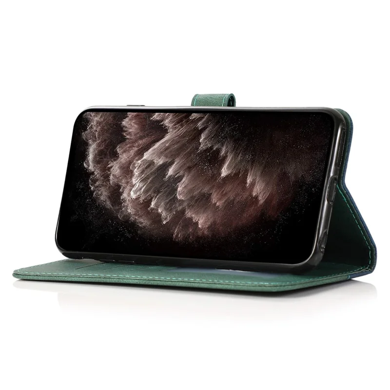 Voor Samsung Galaxy A16 5G / A16 4G Hoesje Kleurcombinatie Portemonnee Stand Leren Telefoonhoesje met Polsbandje - Blauw+Groen