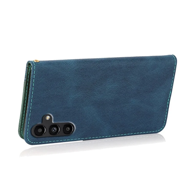 Voor Samsung Galaxy A16 5G / A16 4G Hoesje Kleurcombinatie Portemonnee Stand Leren Telefoonhoesje met Polsbandje - Blauw+Groen