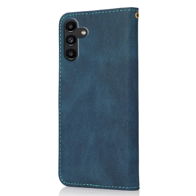 Voor Samsung Galaxy A16 5G / A16 4G Hoesje Kleurcombinatie Portemonnee Stand Leren Telefoonhoesje met Polsbandje - Blauw+Groen