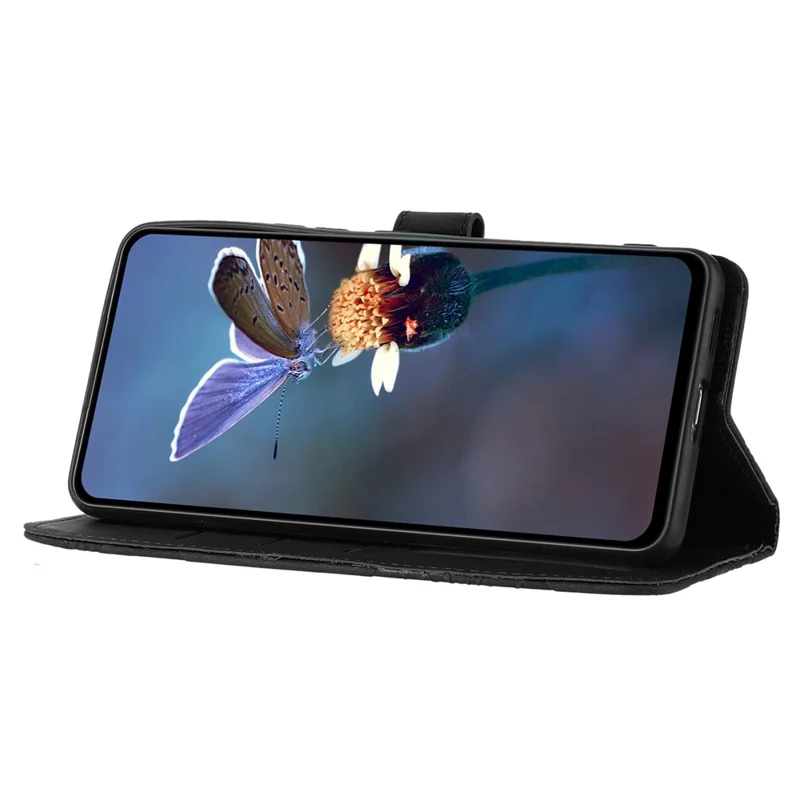 Para Samsung Galaxy A16 Case Diseño de Flores Flooto Cubierta Teléfono Con Correa de Muñeca - Negro