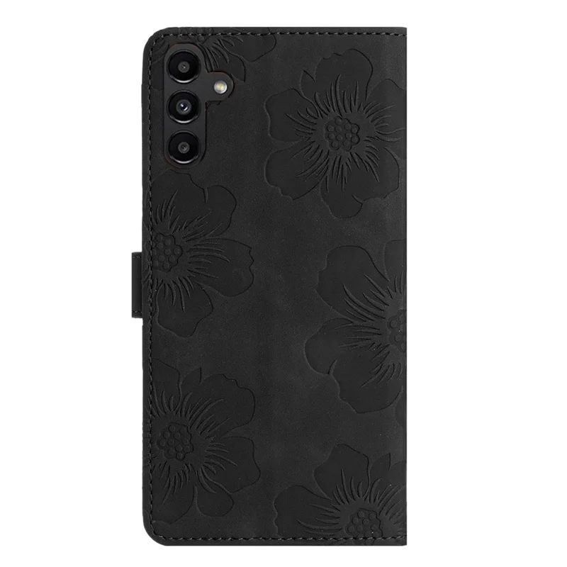 Para Samsung Galaxy A16 Case Diseño de Flores Flooto Cubierta Teléfono Con Correa de Muñeca - Negro