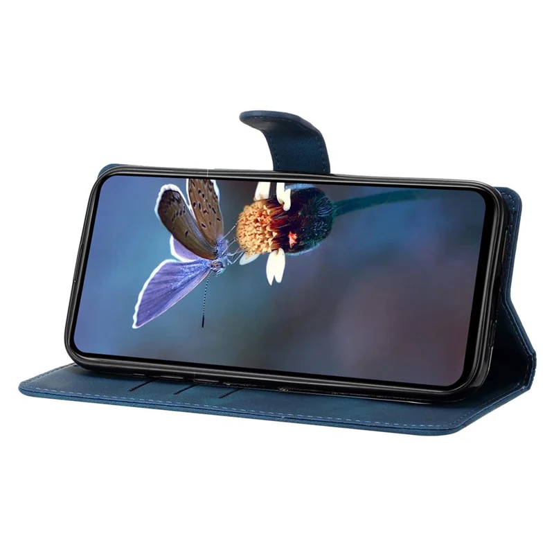 For Samsung Galaxy A16 5G / A16 4G Case Butterfly Flower Pattern Skin-Touch Leather Phone Cover - Blue