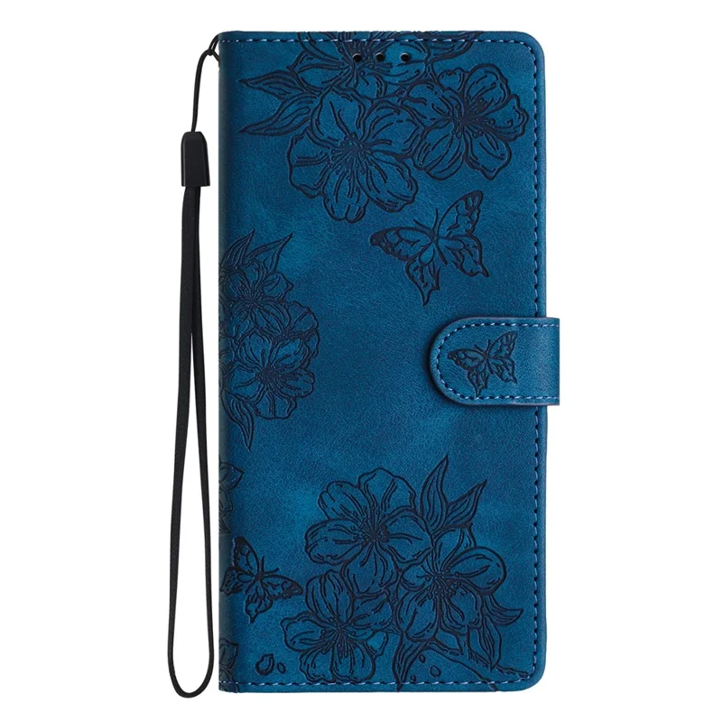 For Samsung Galaxy A16 5G / A16 4G Case Butterfly Flower Pattern Skin-Touch Leather Phone Cover - Blue