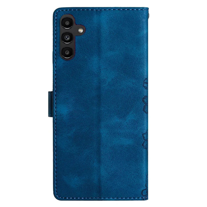For Samsung Galaxy A16 5G / A16 4G Case Butterfly Flower Pattern Skin-Touch Leather Phone Cover - Blue
