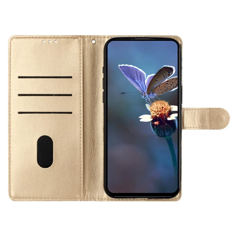 Para Samsung Galaxy A16 Case Butterfly Flower Drop Drop Selut Cheather Cartlet Tampo - Ouro