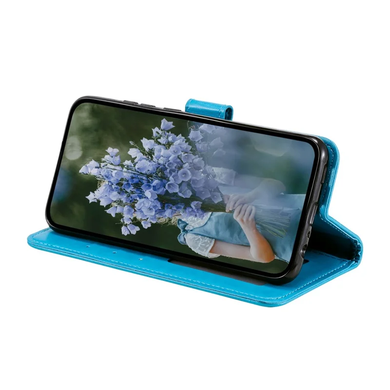 For Samsung Galaxy A04 4G (164.4 x 76.3 x 9.1 mm) Mandala Flower Pattern Imprinted Stand Case Shockproof PU Leather Wallet Phone Cover - Blue