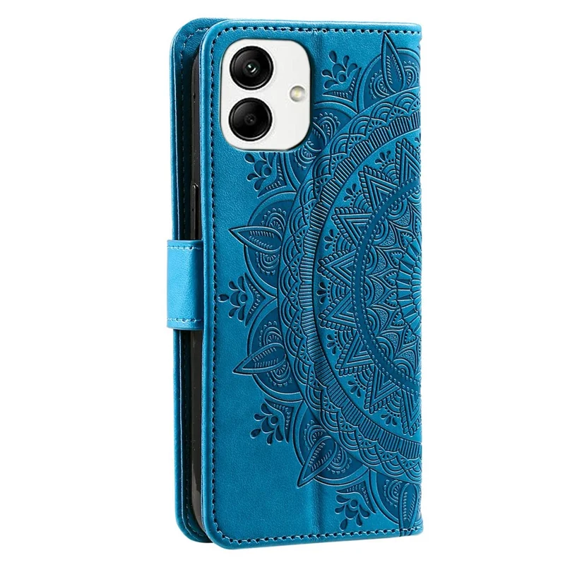 For Samsung Galaxy A04 4G (164.4 x 76.3 x 9.1 mm) Mandala Flower Pattern Imprinted Stand Case Shockproof PU Leather Wallet Phone Cover - Blue