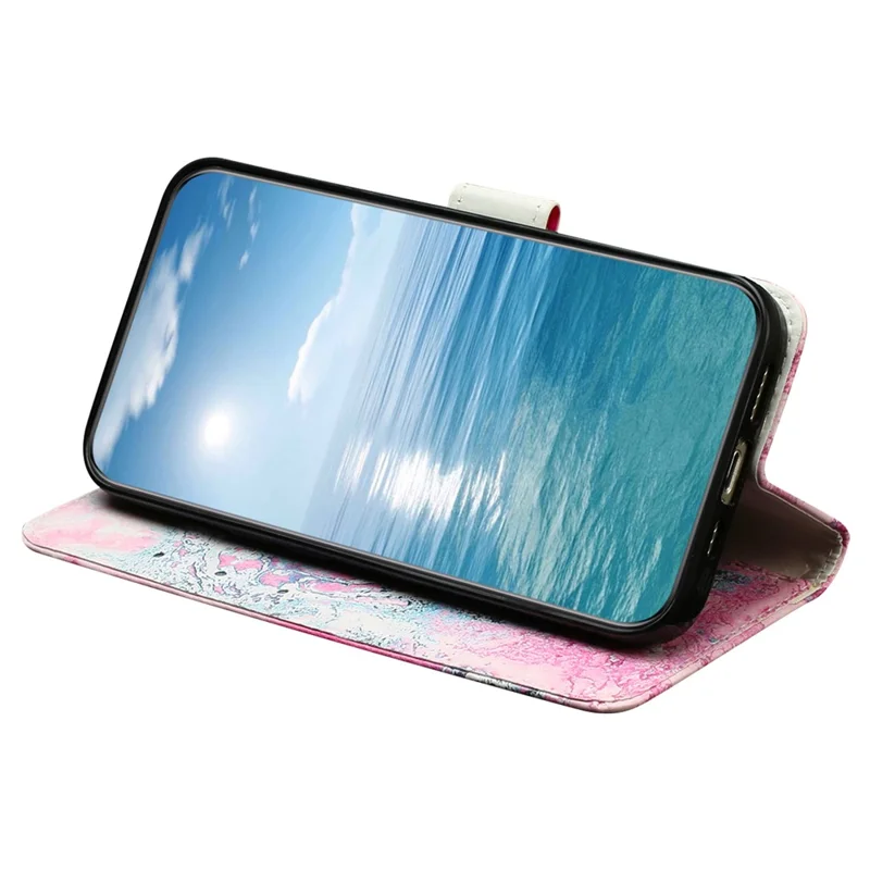 For Samsung Galaxy A16 5G / A16 4G Case Pattern PU Leather Flip Phone Cover - Pink Seawater Marble