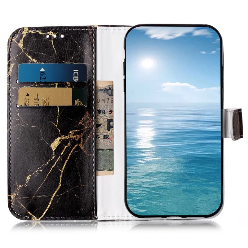 For Samsung Galaxy A16 5G / A16 4G Case Pattern PU Leather Flip Phone Cover - Black Gold Marble
