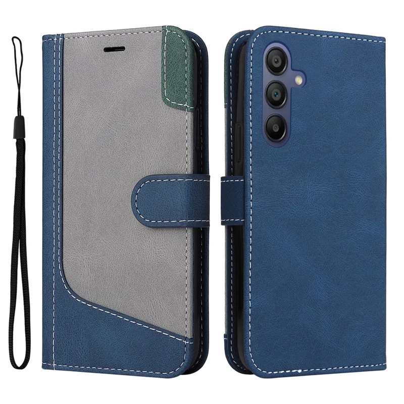 For Samsung Galaxy A17 5G / A17 4G / A26 5G / A16 5G / A16 4G Case Flip Wallet Leather Phone Cover 3 Color Splicing - Blue