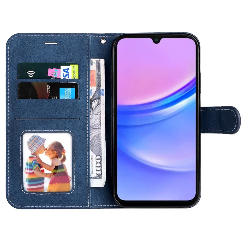 For Samsung Galaxy A17 5G / A17 4G / A26 5G / A16 5G / A16 4G Case Flip Wallet Leather Phone Cover 3 Color Splicing - Blue