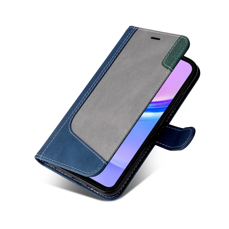 For Samsung Galaxy A17 5G / A17 4G / A26 5G / A16 5G / A16 4G Case Flip Wallet Leather Phone Cover 3 Color Splicing - Blue