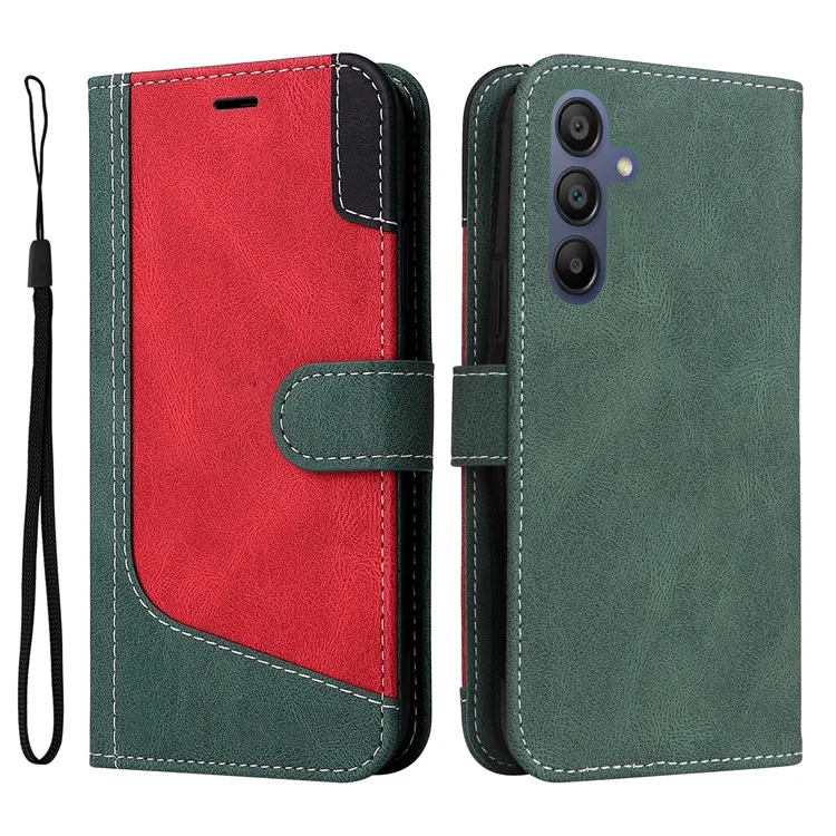 For Samsung Galaxy A17 / A26 5G / A16 5G / A16 4G Case Flip Wallet Leather Phone Cover 3 Color Splicing - Green