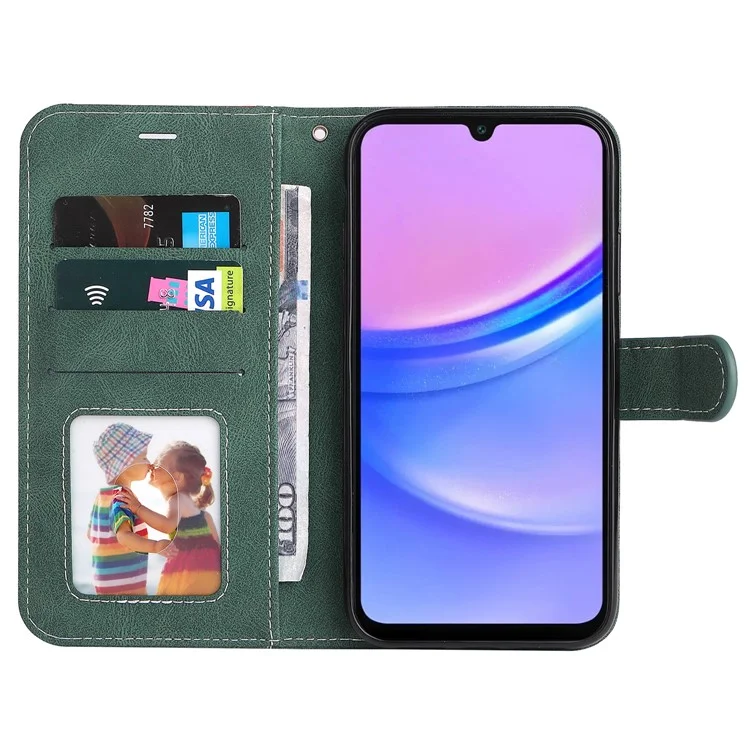 For Samsung Galaxy A17 / A26 5G / A16 5G / A16 4G Case Flip Wallet Leather Phone Cover 3 Color Splicing - Green