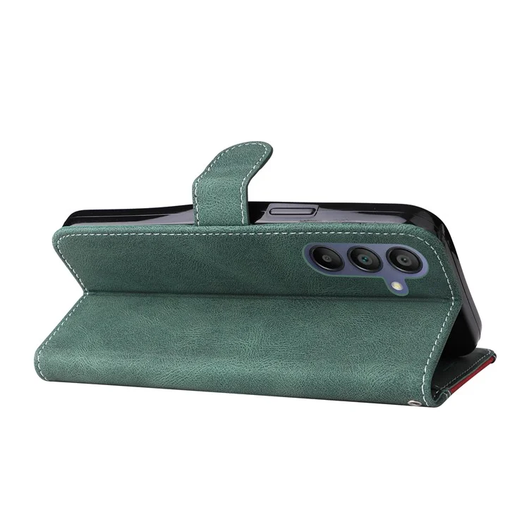 For Samsung Galaxy A17 / A26 5G / A16 5G / A16 4G Case Flip Wallet Leather Phone Cover 3 Color Splicing - Green