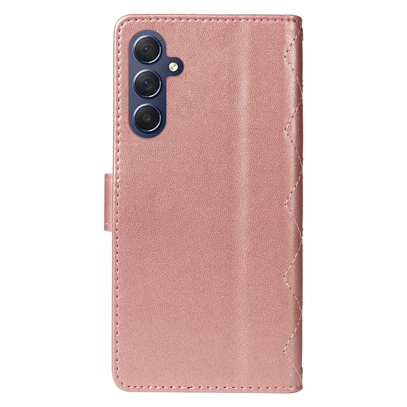 For Samsung Galaxy A17 5G / A17 4G / A26 5G / A16 5G / A16 4G Case Wallet Rhombus Leather Phone Cover with Shoulder Strap, Wrist Strap - Rose Gold