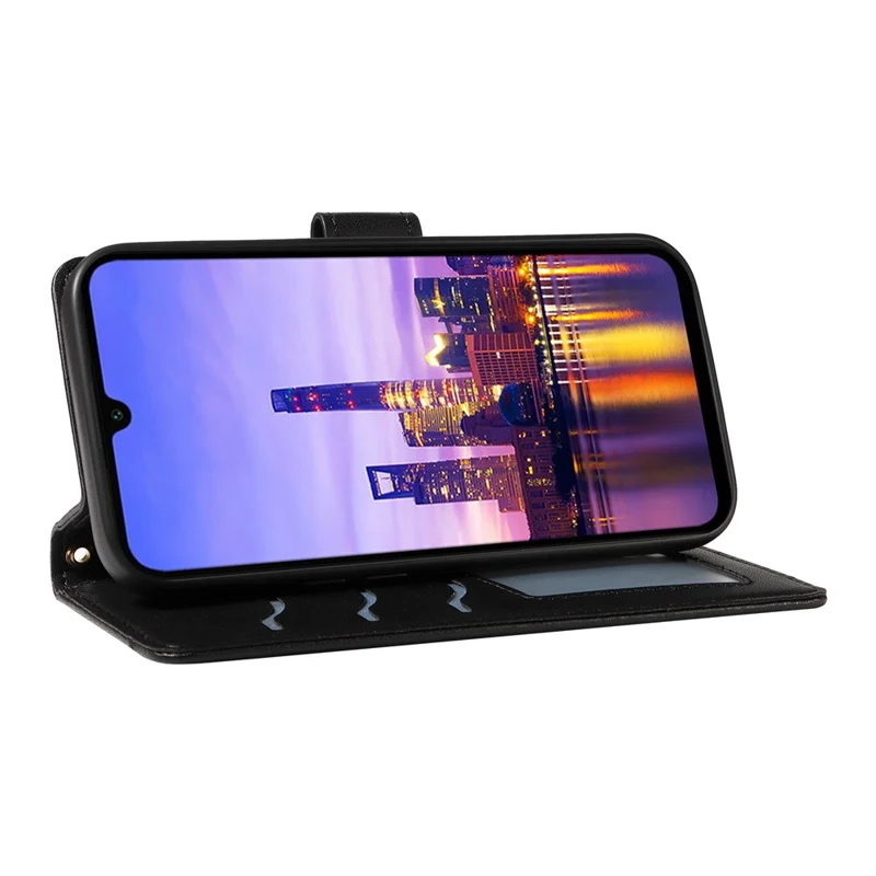 For Samsung Galaxy A17 5G / A17 4G / A26 5G / A16 5G / A16 4G Case Wallet Rhombus Leather Phone Cover with Shoulder Strap, Wrist Strap - Black