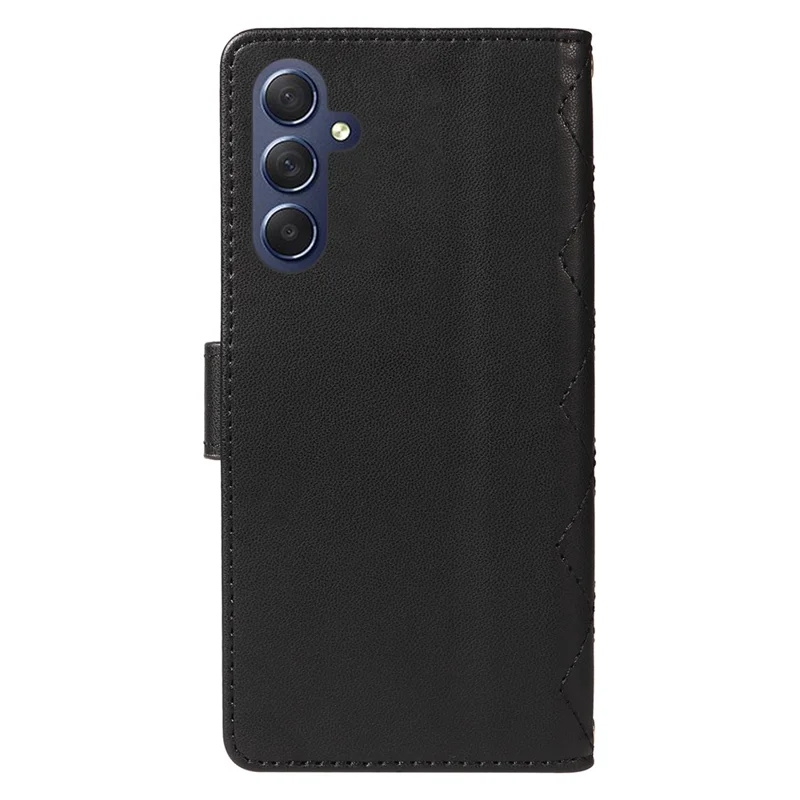 For Samsung Galaxy A17 5G / A17 4G / A26 5G / A16 5G / A16 4G Case Wallet Rhombus Leather Phone Cover with Shoulder Strap, Wrist Strap - Black