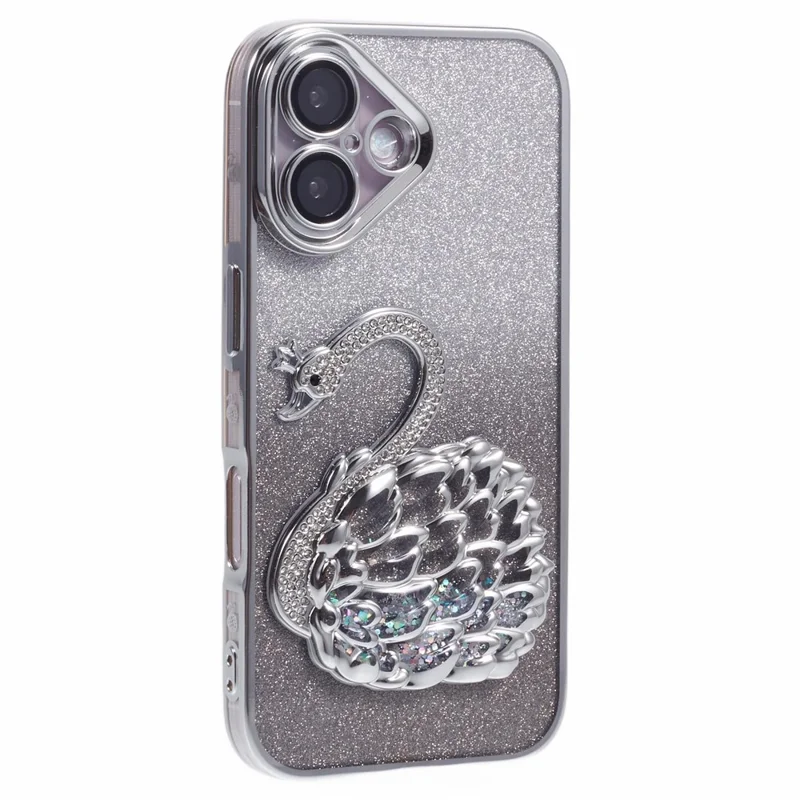 Para Iphone 16 Case Swan Design Quicksand Tpu Telephip Cover With Glass Lens Film - Plata