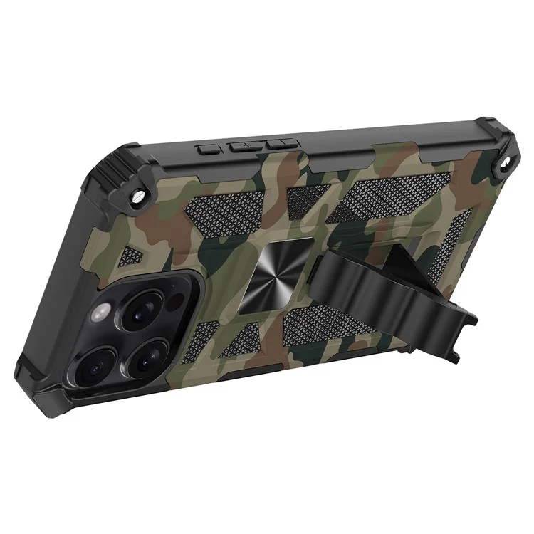 For iPhone 16 Pro Case Kickstand PC+TPU Camouflage Military Grade Phone Cover - Army Green