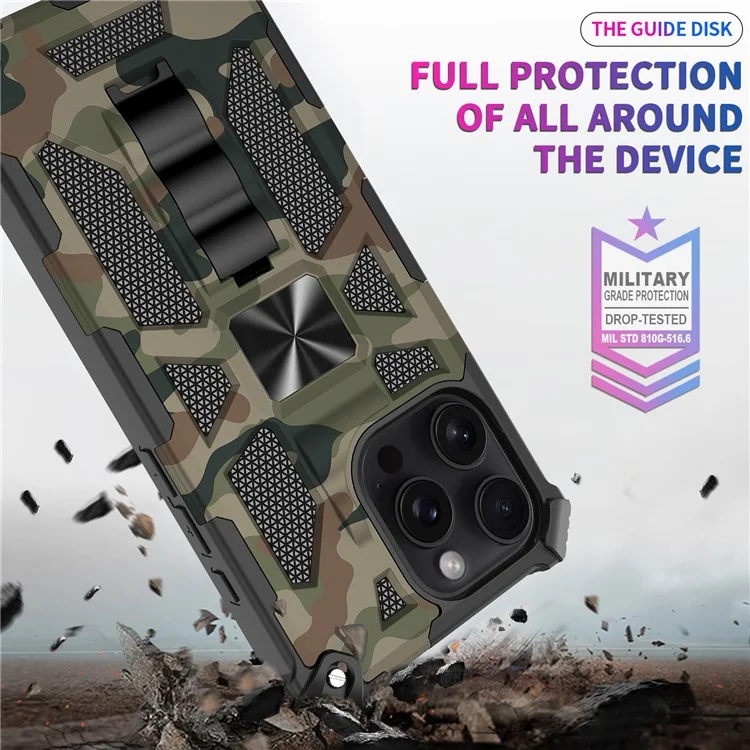 For iPhone 16 Pro Case Kickstand PC+TPU Camouflage Military Grade Phone Cover - Army Green