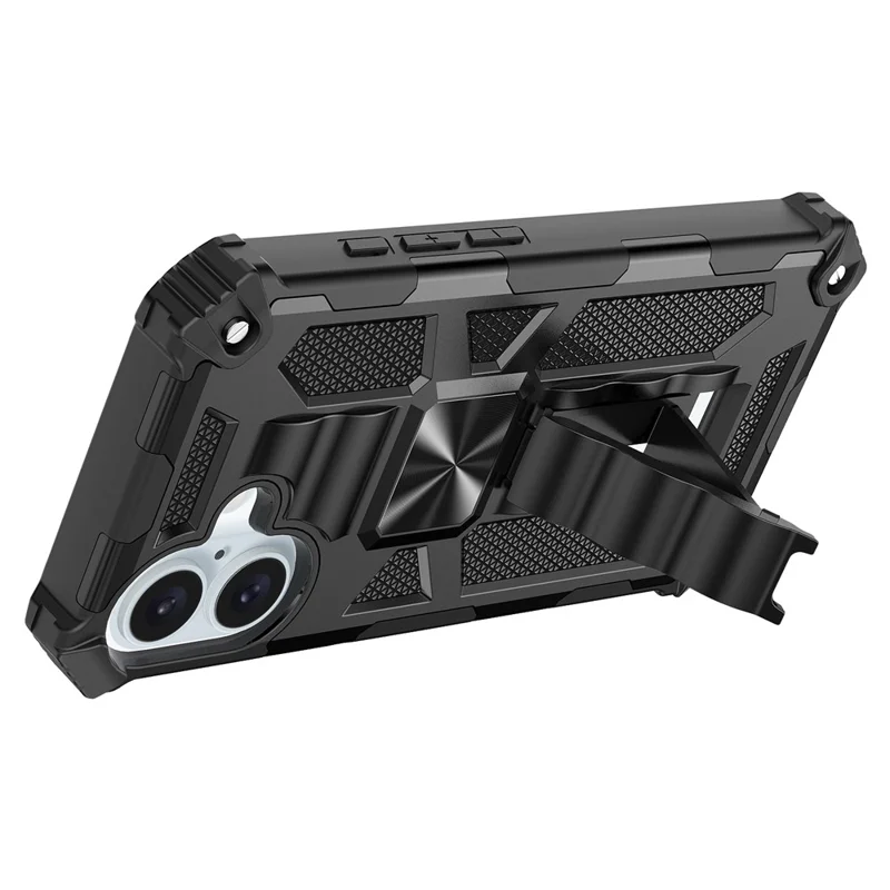 For iPhone 16 Phone Case Kickstand Drop Protection PC + TPU Back Cover - Black