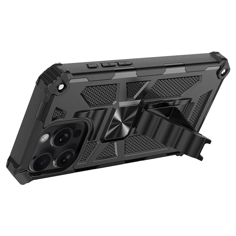 For iPhone 16 Pro Phone Case Kickstand Drop Protection PC + TPU Back Cover - Black