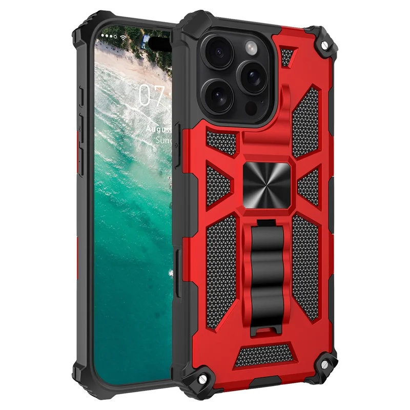 For iPhone 16 Pro Phone Case Kickstand Drop Protection PC + TPU Back Cover - Red