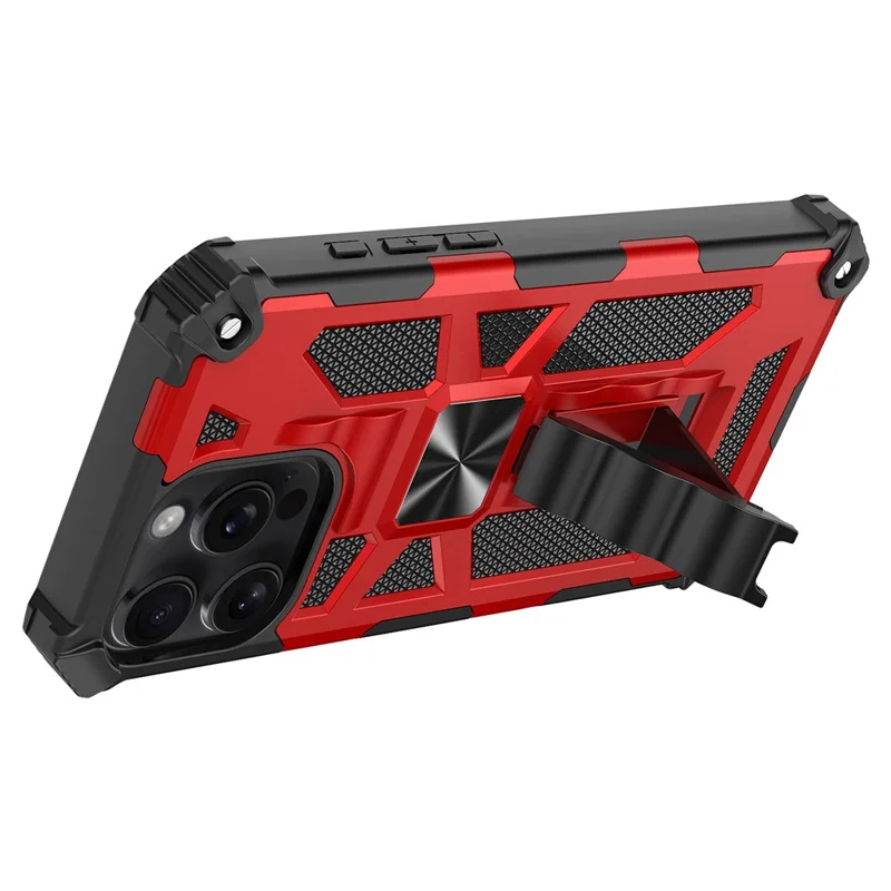 For iPhone 16 Pro Phone Case Kickstand Drop Protection PC + TPU Back Cover - Red