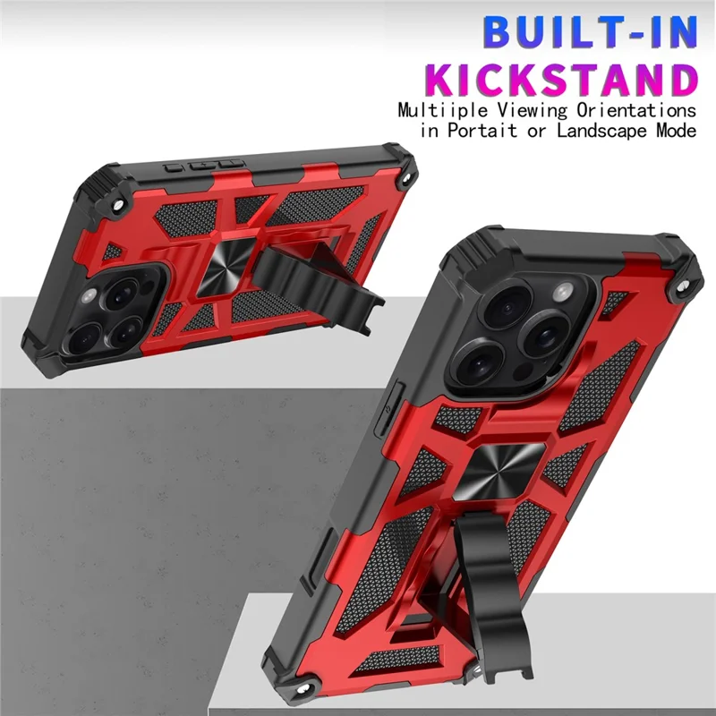 For iPhone 16 Pro Phone Case Kickstand Drop Protection PC + TPU Back Cover - Red