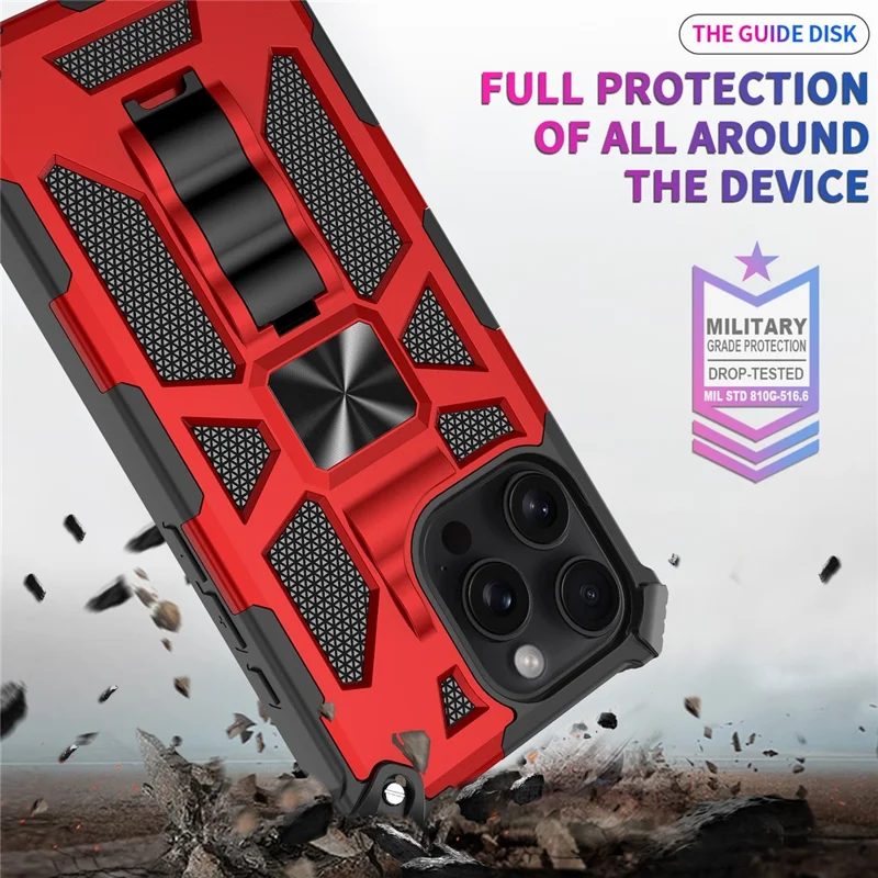 For iPhone 16 Pro Max Phone Case Kickstand Drop Protection PC + TPU Back Cover - Red