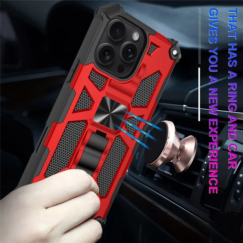 For iPhone 16 Pro Max Phone Case Kickstand Drop Protection PC + TPU Back Cover - Red
