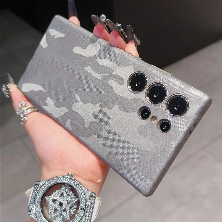 Für Samsung Galaxy S24 Ultra Magnetische Hülle Camouflage-Muster Stoßfest PC+PU Handyhülle - Titanium Grey