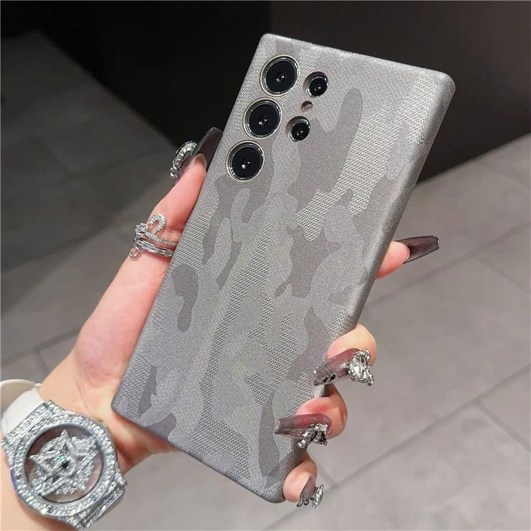 Für Samsung Galaxy S24 Ultra Magnetische Hülle Camouflage-Muster Stoßfest PC+PU Handyhülle - Titanium Grey
