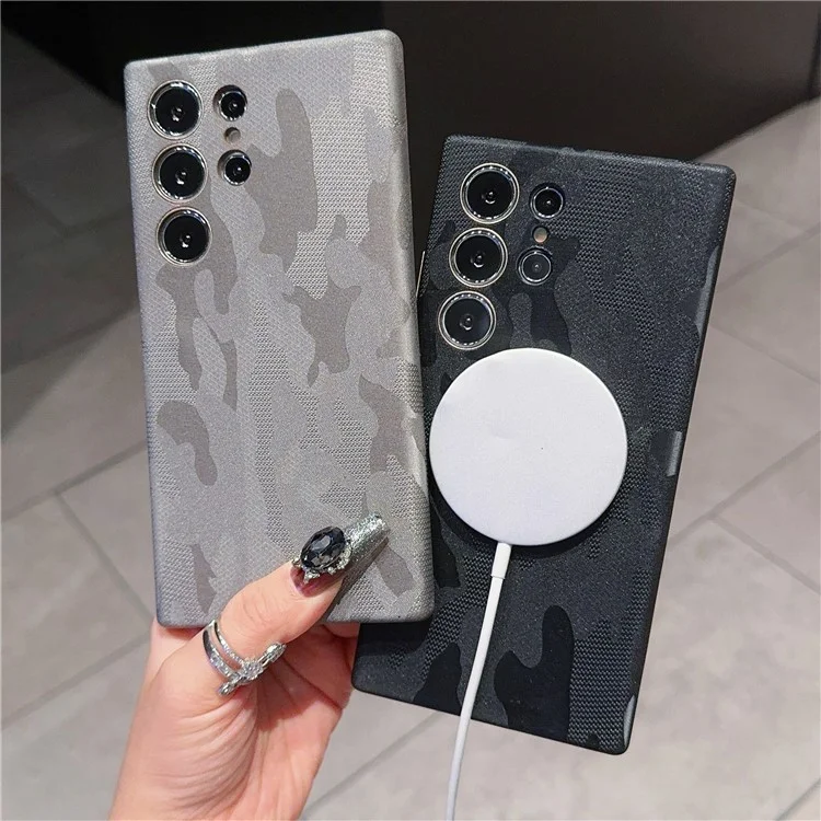 Für Samsung Galaxy S24 Ultra Magnetische Hülle Camouflage-Muster Stoßfest PC+PU Handyhülle - Titanium Grey
