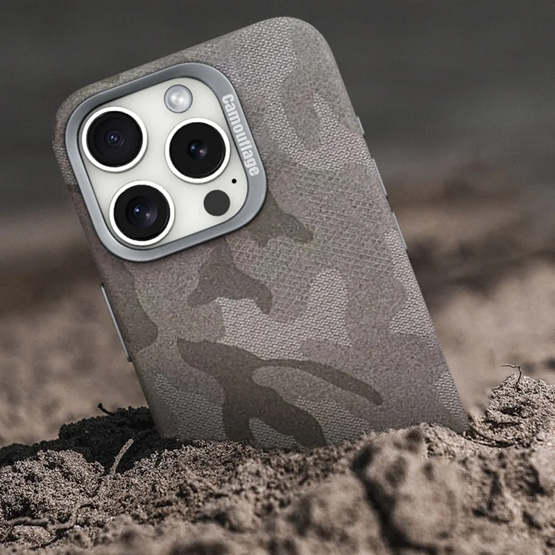 For iPhone 16 Pro Max Magnetic Case Camouflage Pattern Shockproof PC+PU Phone Cover - Black