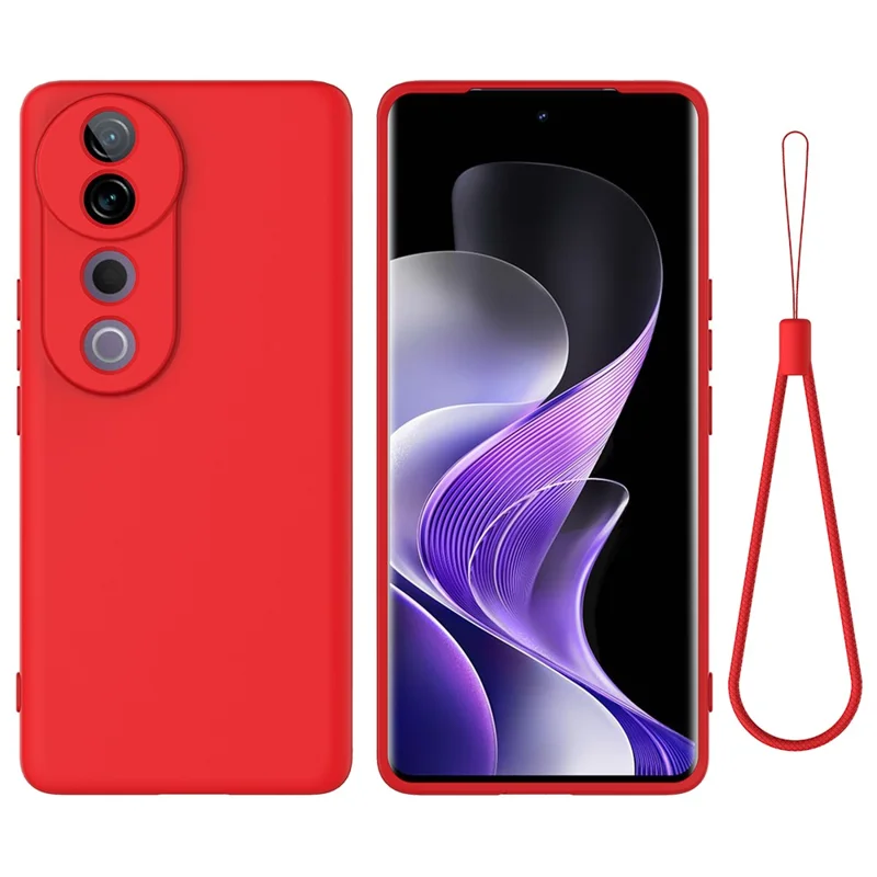 For vivo V40 Pro 5G Neo Case Anti-Drop Liquid Silicone Phone Cover with Strap - Red