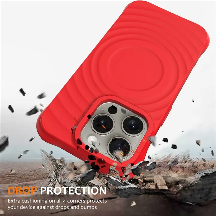For iPhone 16 Pro Max Case Compatible with MagSafe Ripple Texture Liquid Silicone Protective Cover with Strap - Red