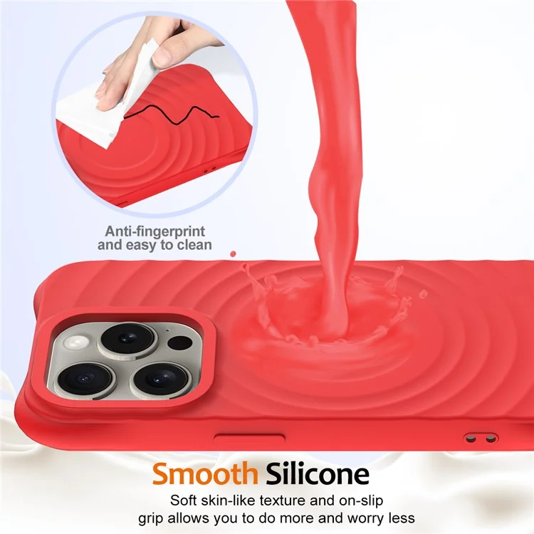 For iPhone 16 Pro Max Case Compatible with MagSafe Ripple Texture Liquid Silicone Protective Cover with Strap - Red