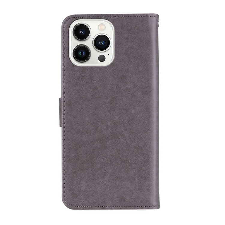 For iPhone 16 Pro Wallet Case Owl Flower Imprinted Rhinestone Leather Cover - Grey