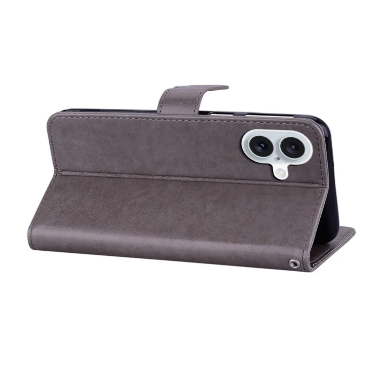For iPhone 16 Plus Wallet Case Owl Flower Imprinted Rhinestone Leather Cover - Grey