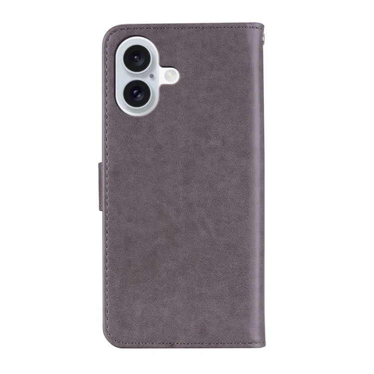 For iPhone 16 Plus Wallet Case Owl Flower Imprinted Rhinestone Leather Cover - Grey