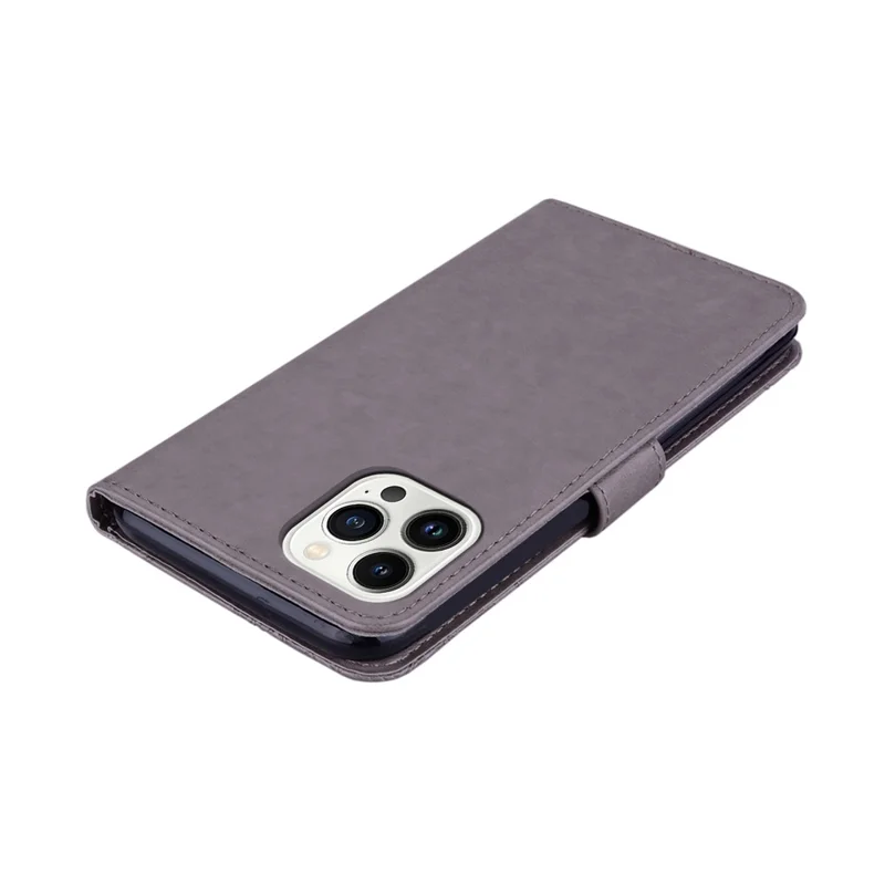 Para Iphone 16 Pro Max Case Owl Flower Impresión de la Billetera de Cuero Con Correa - Gris
