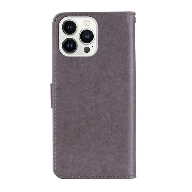 Para Iphone 16 Pro Max Case Owl Flower Impresión de la Billetera de Cuero Con Correa - Gris