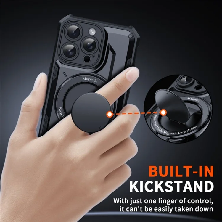 For iPhone 16 Plus Case Compatible with MagSafe Kickstand TPU+PC Phone Cover - Black