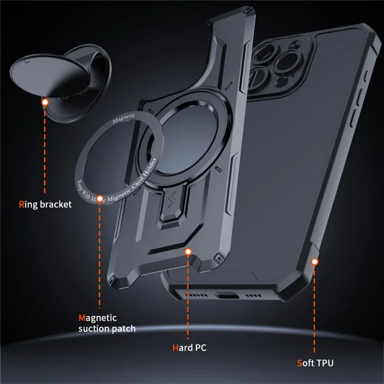 For iPhone 16 Plus Case Compatible with MagSafe Kickstand TPU+PC Phone Cover - Black